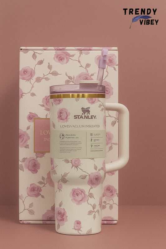 Vintage Rose Stanley Tumbler with Straw – 40oz